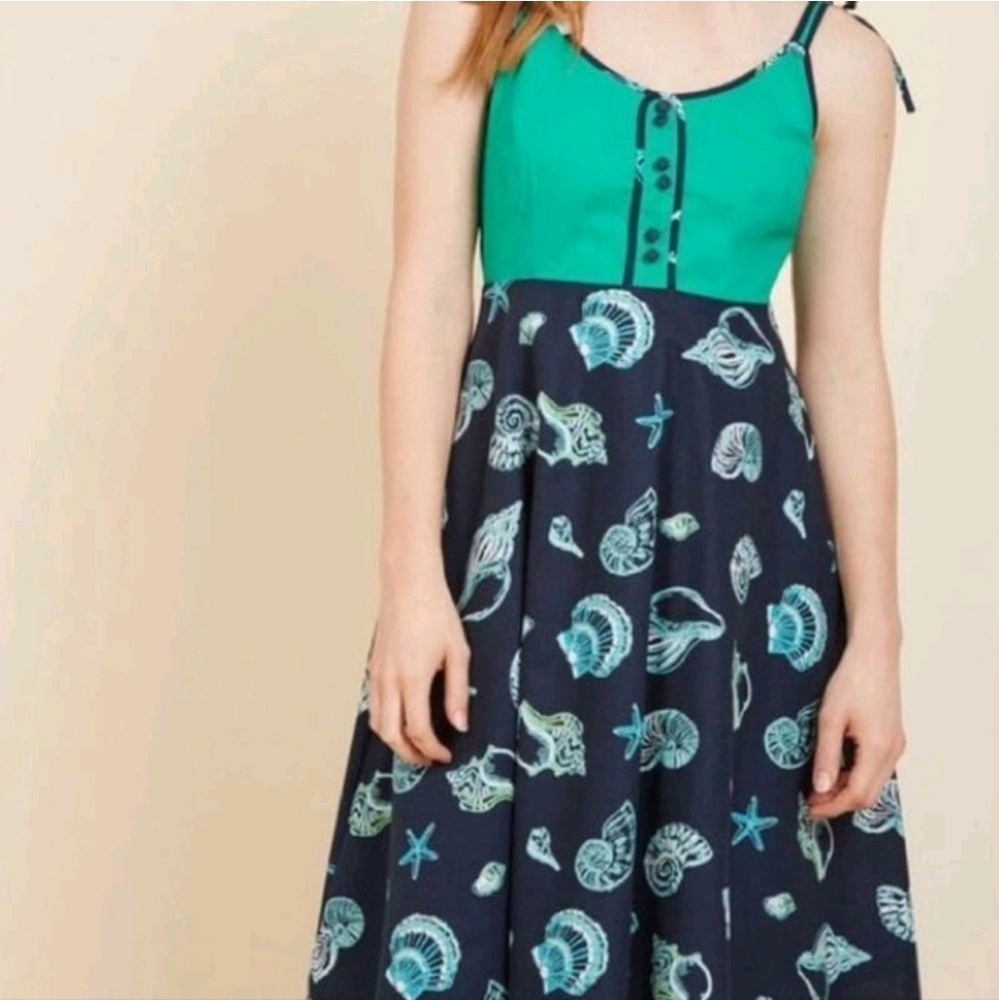 Modcloth Waiting by the Sea Navy Blue and Green Retro Styling Dress NWOT Sz XL - Picture 1 of 9